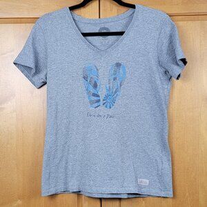 Life is Good Heather Grey Livin' on a Pair Flip Flops V-neck Tee - S